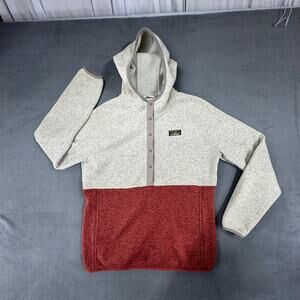 L.L. Bean Jacket Womens M Tan Red Hoodie Colorblock‎ Outdoors Camp Casual Flaw